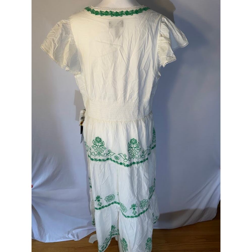 Adrianna Womens Cotton Embroidered Mid Whitegreen 12 - Picture 2 of 5